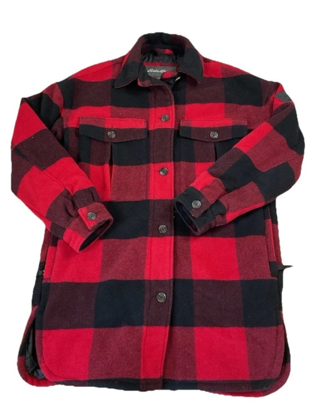 Eddie Bauer Women’s Plaid Coat Small Red And Black Heavy Duty and Lined Gorpcore